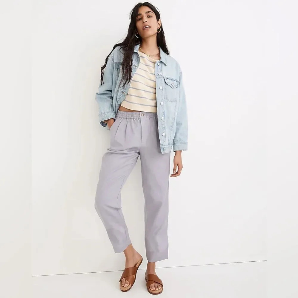 MADEWELL Linen Blend Pull On Tapered‎ Pants in Faded Lavender